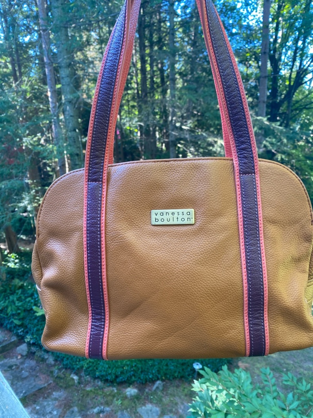 Caramel pebble leather Vanessa Boulton bag with unique bow feature